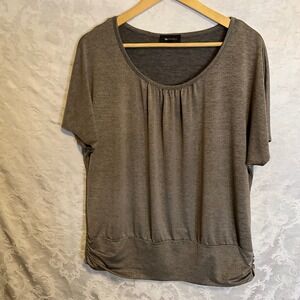 AB STUDIO Women's Gray Gathered Ruched Hem Short Sleeve Top Plus Size XL